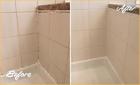 Before and After Picture of a Alexandria Shower Caulked to Repair Damaged Caulking