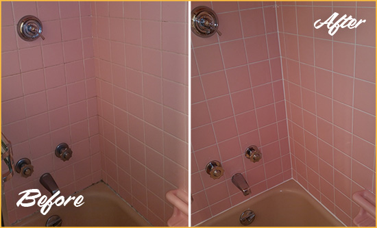 Before and After Picture of a Petworth Bathtub Caulked to Eliminate Mold