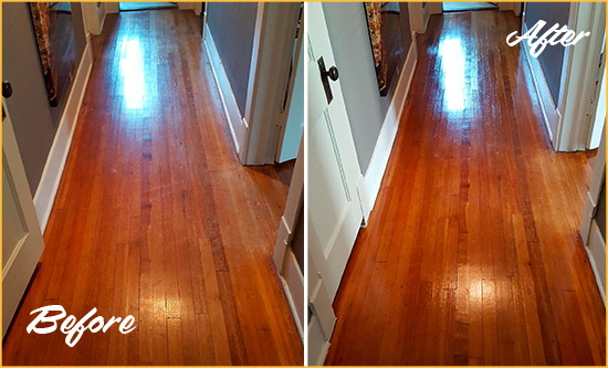 Before and After Picture of a Takoma Park Wood Deep Cleaning Service on a Floor to Eliminate Scratches