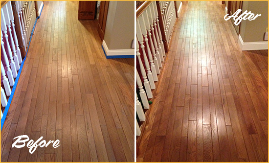 Before and After Picture of a Fort Lincoln Wood Deep Cleaning Service on a Worn Out Floor