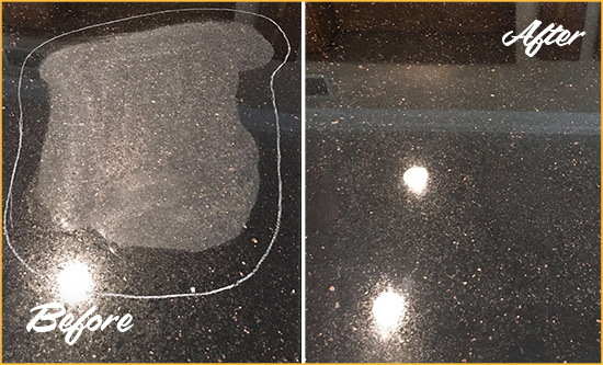 Before and After Picture of a Derwood Hard Surface Restoration Service on a Granite Countertop to Remove Scratches