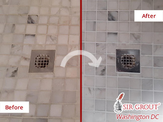 Before and After Image of Grout Sealing in Reston, VA.