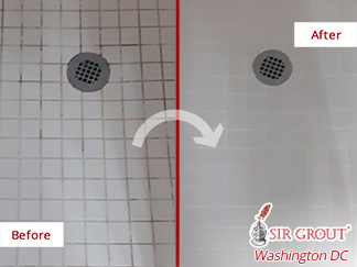 Image of a Shower Floor Before and After a Grout Sealing in Alexandria, VA