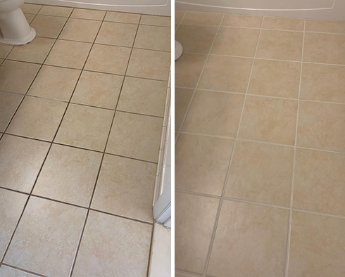 Before and After Picture of a Grout Sealing in Silver Spring, MD