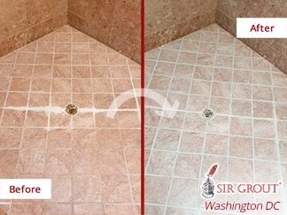 Picture of a Shower Before and After a Grout Sealing in Ashburn, VA