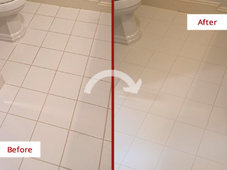 Picture of a Bathroom Before and After a Grout Sealing in Reston, VA