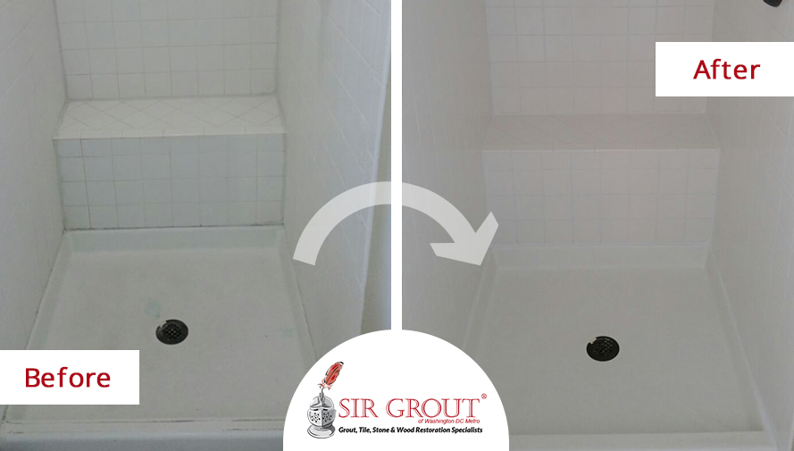 Picture of a Shower Before and After a Grout Restoration