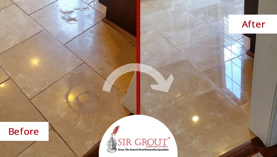 Image of a Marble Floor Before and After a Stone Polishing in Brentwood