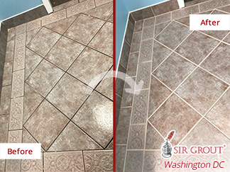 Before and After Picture of How This Commercial Building's Doorway Looks Perfect After a Grout Sealing Job in Rockville, MD