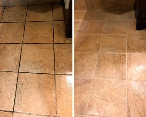 Before and after Picture of These Surfaces Restored Thank to a Grout Cleaning Job in Ashburn, VA