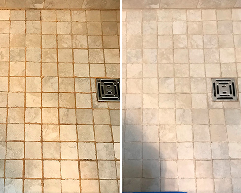 Before and after Picture of This Shower Restored Thank to a Grout Cleaning Job in Chevy Chase, MD