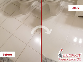 Before and After Picture of a Bathroom's Floor Grout Sealing Service in Leesburg, VA