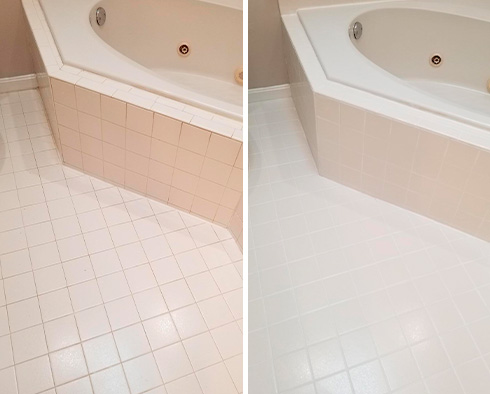 Before and After Picture of a Grout Sealing Service in a Master Bathroom Floor in Bethesda, MD