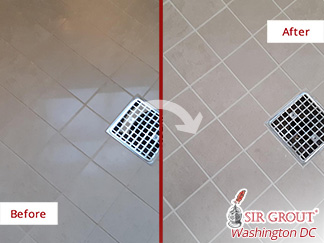 Before and After Picture of a Shower Floor Grout Sealing Job in Alexandria, VA