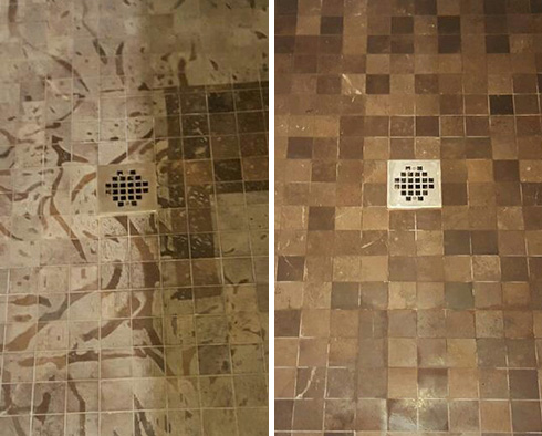 Prior to Sir Grout's Service, Vinegar Damaged This Marble Floor and Now It's Restored Looking New