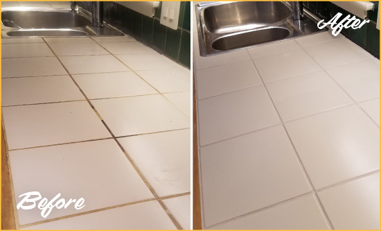 Before and After Picture of Tile and Grout Cleaning Service on Tiled Countertop