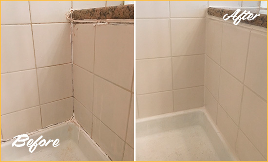 Before and After Picture of a Montclair Shower Caulked to Repair Damaged Caulking