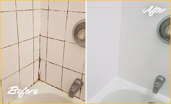 Before and After Picture of a Waldorf Tub Caulked to Remove and Avoid Mold