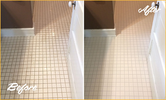 Before and After Picture of a Emergy Bathroom Floor Sealed to Protect Against Liquids and Foot Traffic