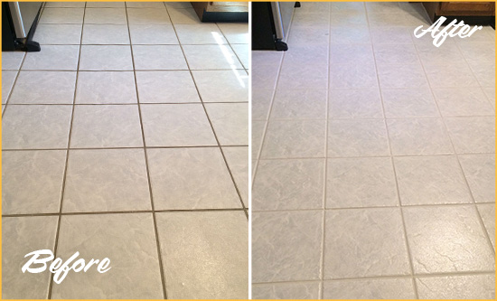 Before and After Picture of a Burtonsville Kitchen Ceramic Floor Sealed to Protect From Dirt and Spills