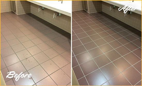 Before and After Picture of a Highland Restroom Sealed to Help Protect Against Scratches