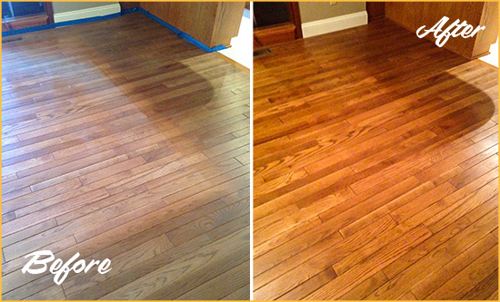 Before and After Picture of a Shepherd Park Wood Sand Free Refinishing Service on a Dull Floor to Recover Its Sheen