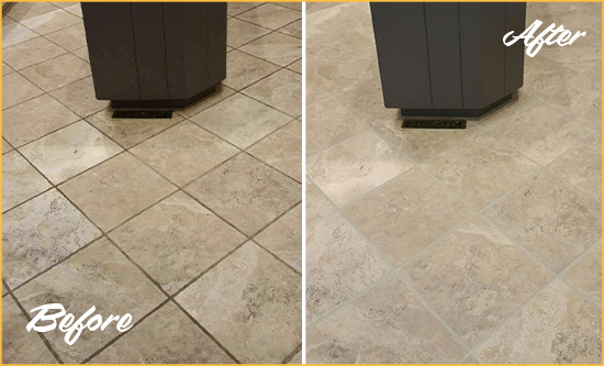 Before and After Picture of a Chevy Chase Kitchen Floor Grout Sealed to Remove Stains