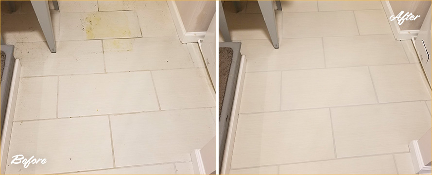 Before and After Picture of a Grout Cleaning Service Done in Rockville, MD. Which Completely Transformed This Floor
