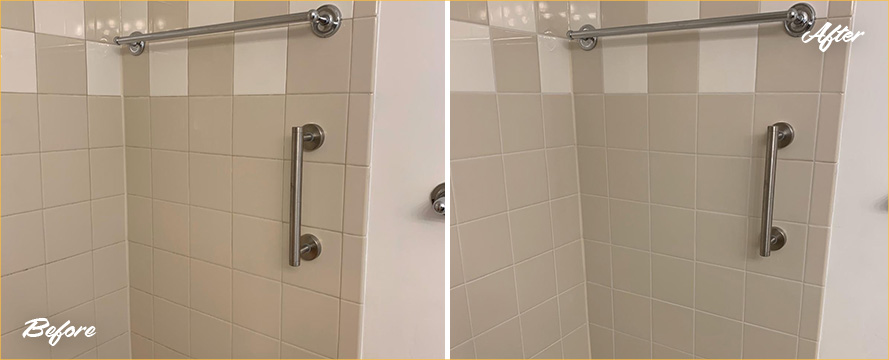 Picture of a Shower Before and After a Grout Sealing in Silver Spring, MD