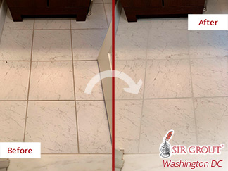 Picture of a  Tiled Floor Before and After a Grout Cleaning in Alexandria, VA