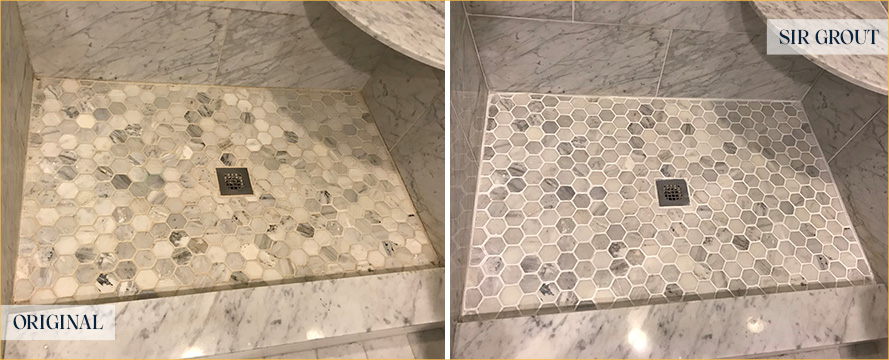 Shower Before and After a Superb Grout Sealing in Great Falls, VA