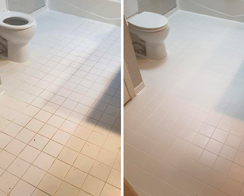 Image of a Bathroom Floor Before and After a Tile Cleaning in McLean, VA