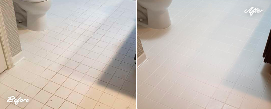 Picture of a Bathroom Floor Before and After a Superb Tile Cleaning in McLean, VA