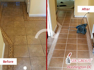 Picture of a Floor Before and After a Superb Grout Recoloring in McLean, VA