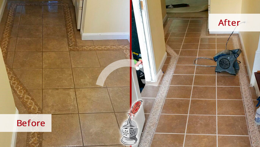 Image of a Floor Before and After a Superb Grout Recoloring in McLean, VA