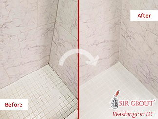Before and After Our Grout Cleaning of Shower Floor in Alexandria, VA