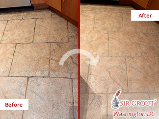 Before and After Kitchen Floor Restoration and Grout Cleaning in Alexandria, VA