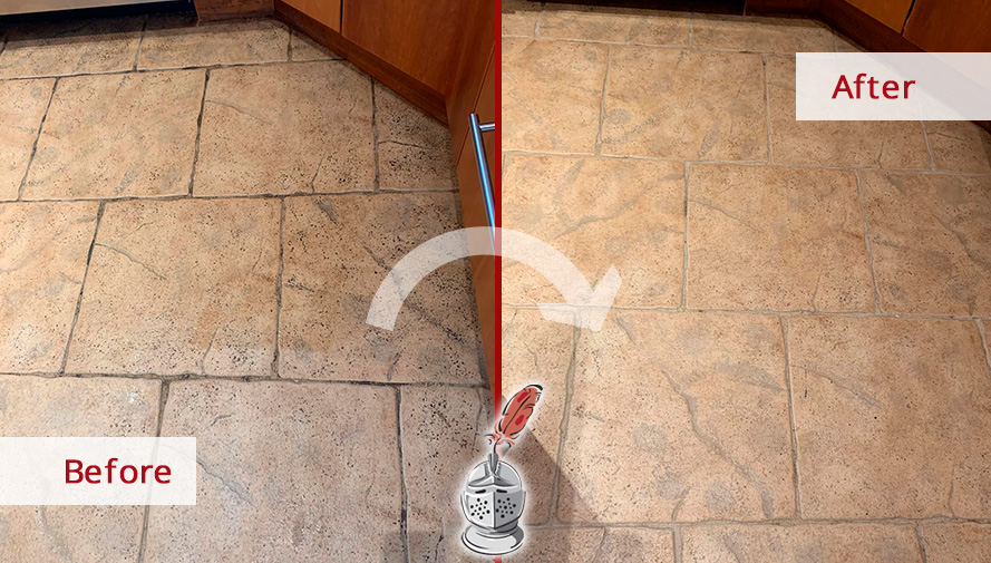Before and After Kitchen Floor Restoration and Grout Cleaning in Alexandria, VA