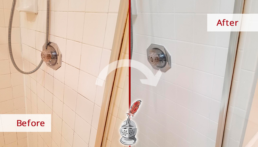 Image of a Shower Before and After a Professional Caulking in Bethesda 