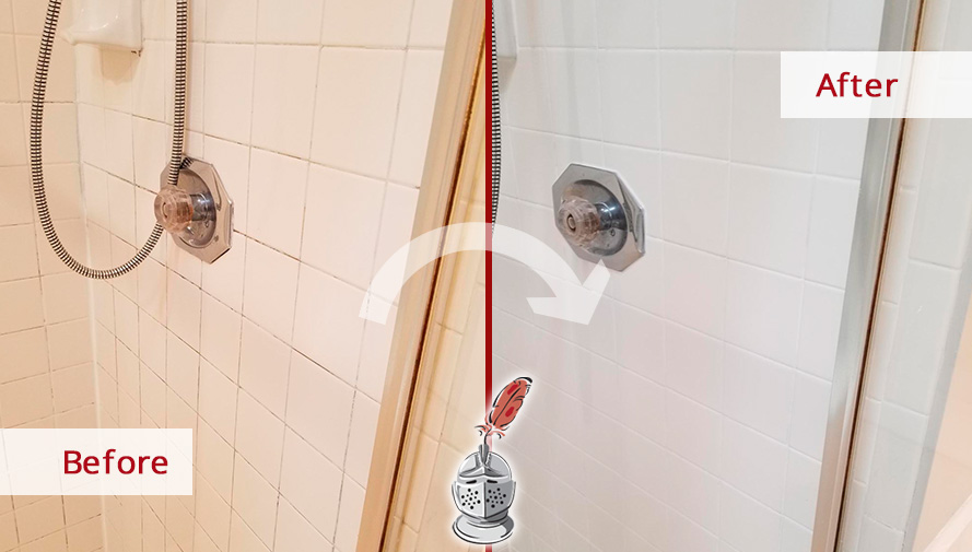 Image of a Shower Before and After a Professional Caulking in Bethesda
