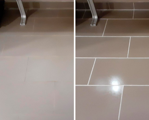 Picture of a Floor Before and After a Grout Recoloring in Dupont Circle