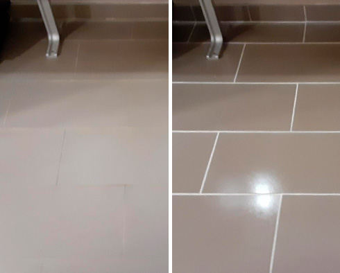 Picture of a Floor Before and After a Grout Recoloring in Dupont Circle