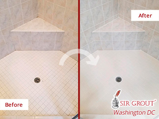 Shower Before and After Our Caulking in Arlington, VA