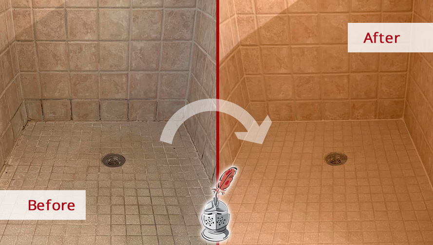 Ceramic Shower Before and After Our Caulking Services in Arlington, VA