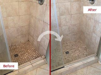 Ceramic Shower Before and After a Restoration Service from Our Bethesda Tile and Grout Cleaners