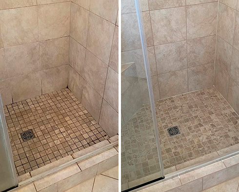 Ceramic Shower Before and After a Restoration Service from Our Bethesda Tile and Grout Cleaners