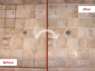 Shower Floor Before and After a Superb Grout Sealing in Fairfax, VA