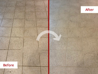 Floor Before and After a Grout Cleaning in Fairfax, VA