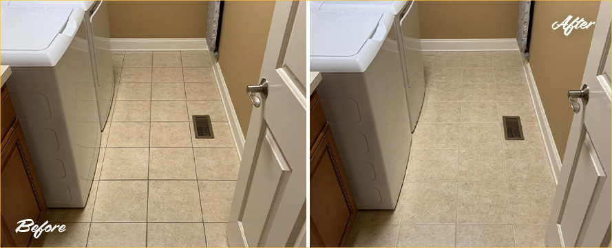 Laundry Room Floor Before and After a Grout Sealing in Sterling, VA