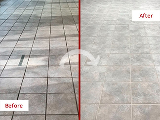 Commercial Floor Before and After Our Grout Sealing in Vienna, VA